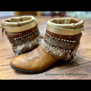 Size 9 wide UPCycled Cowgirl Boots Western Ankle Bootie Womens Boots